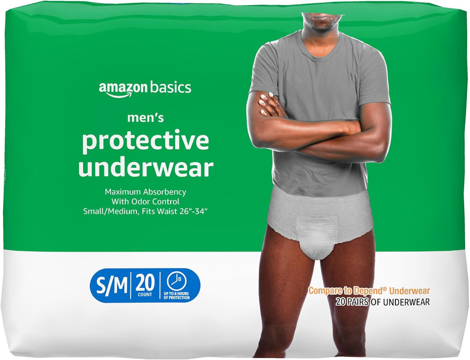 Basics Men's Incontinence Underwear, Maximum Absorbency, Small/Medium