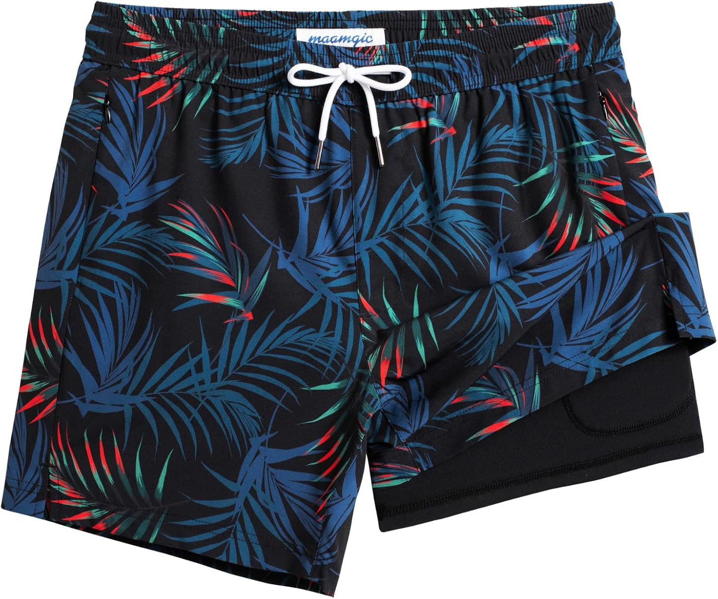 maamgic Mens Swim Trunks with Compression Liner for Comfort