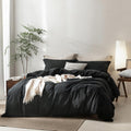 Linen Feel Black Duvet Cover California King Size - Breathable Washed