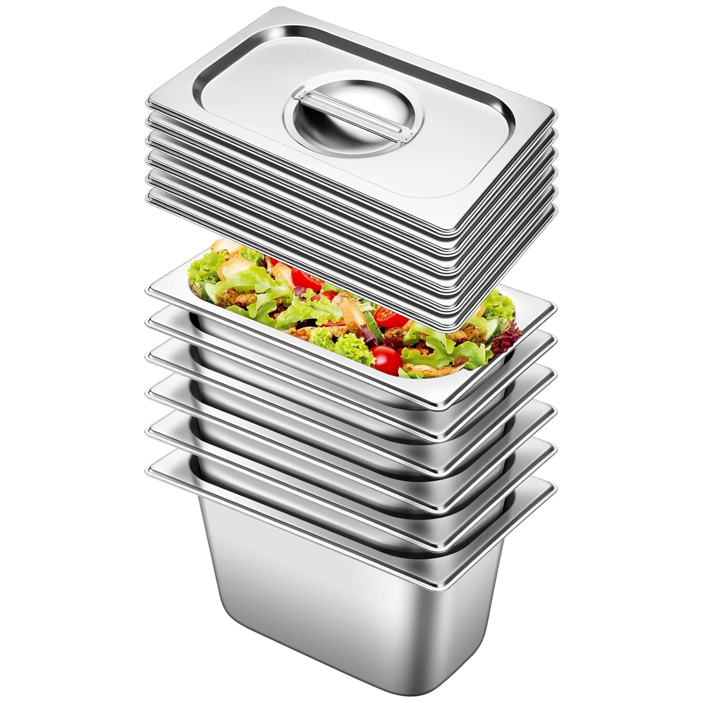Stainless Steel Hotel Pan with Lids 6 Pack for Catering Needs