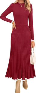 ZESICA Women's Long Sleeve Sweater Dress - Flattering Ribbed A-Line