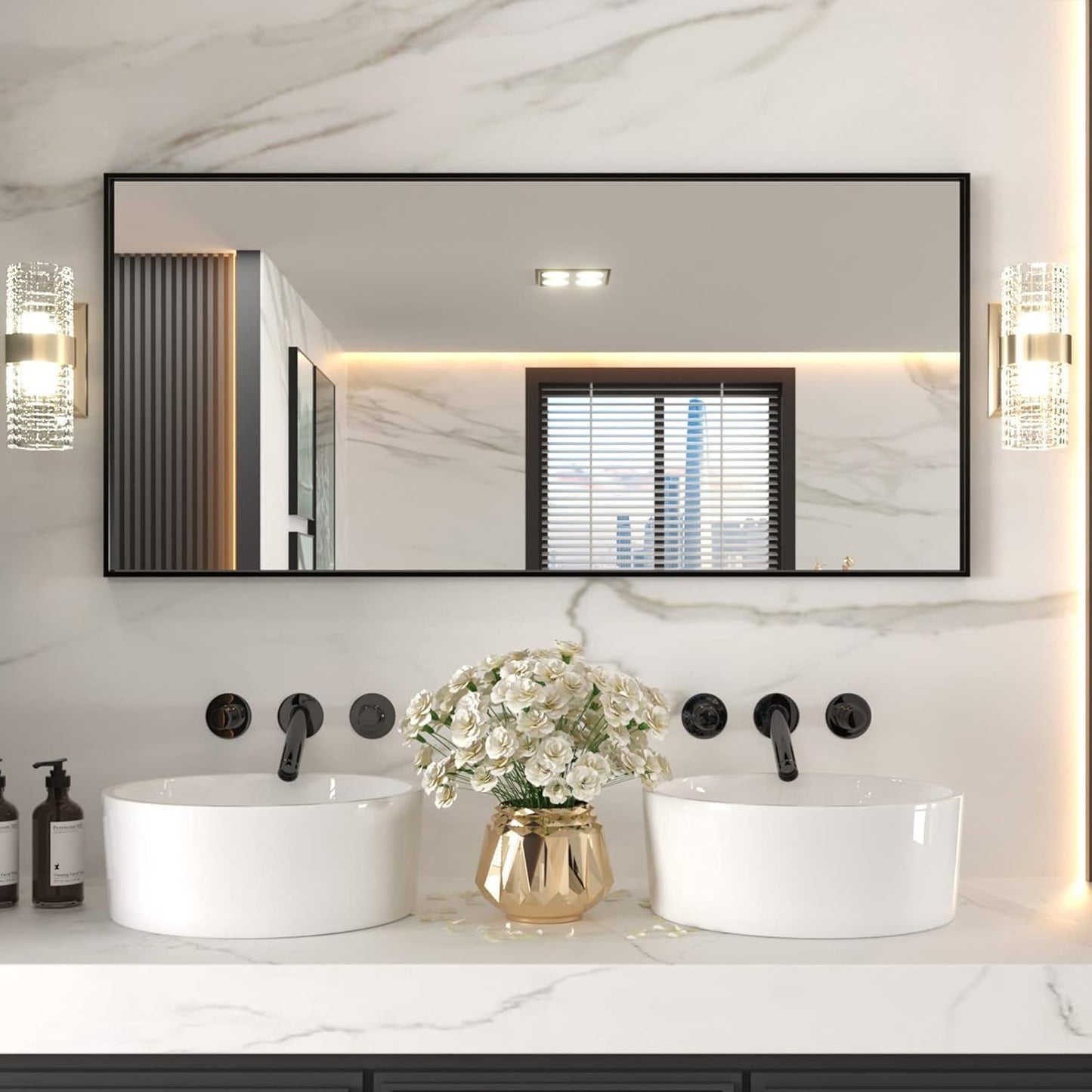LOAAO 60in Black Rectangle Bathroom Mirror with Matte Frame
