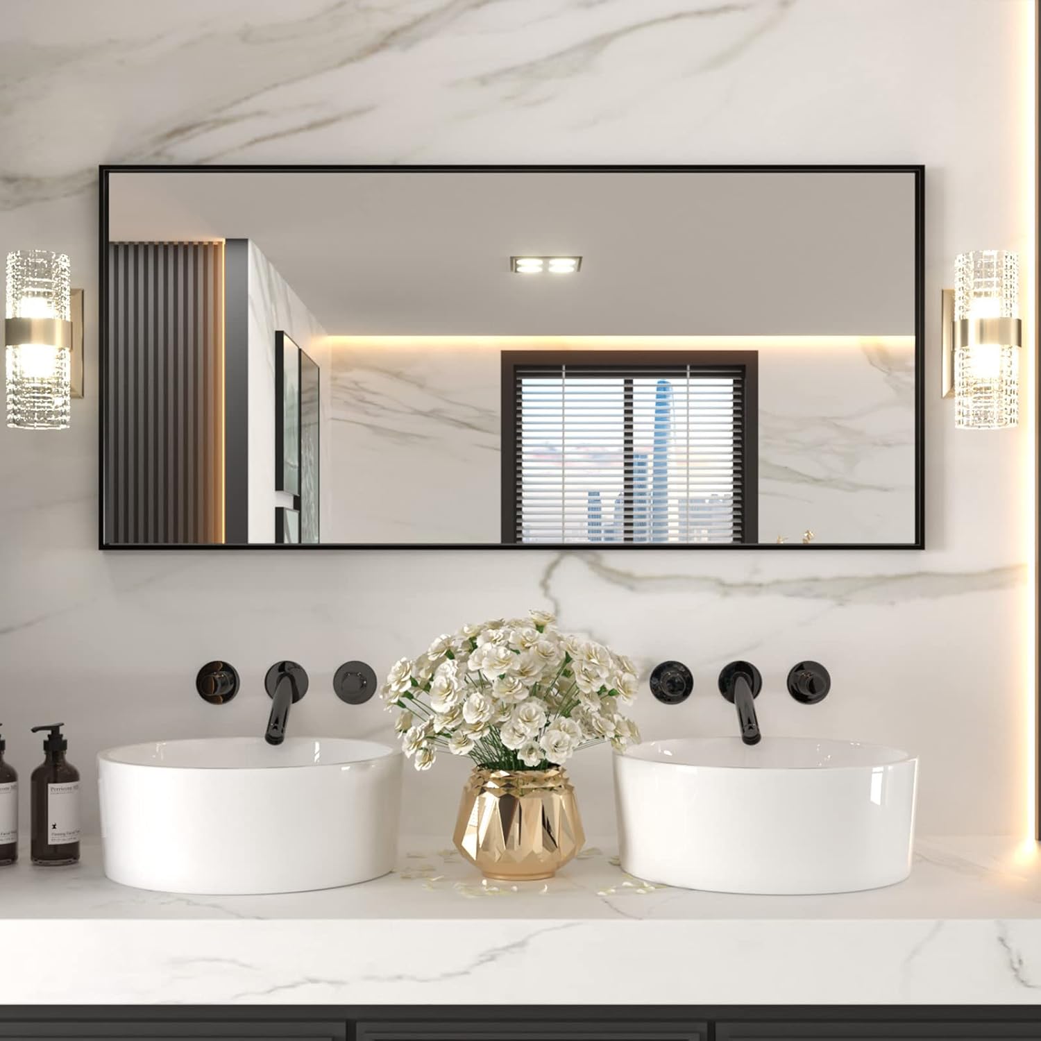 LOAAO 60in Black Rectangle Bathroom Mirror with Matte Frame