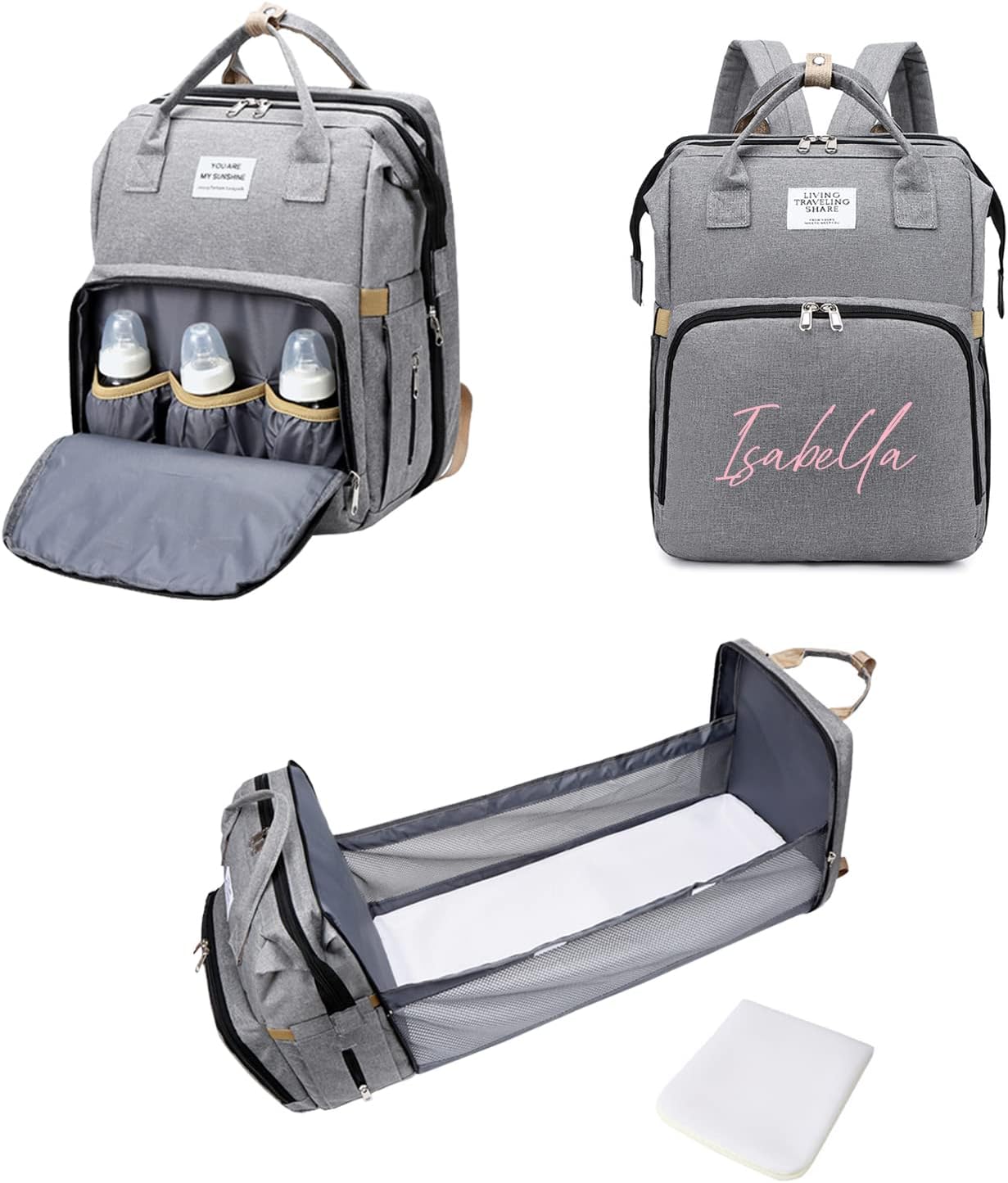 Personalized 3 in 1 Diaper Bag Backpack with Changing Station