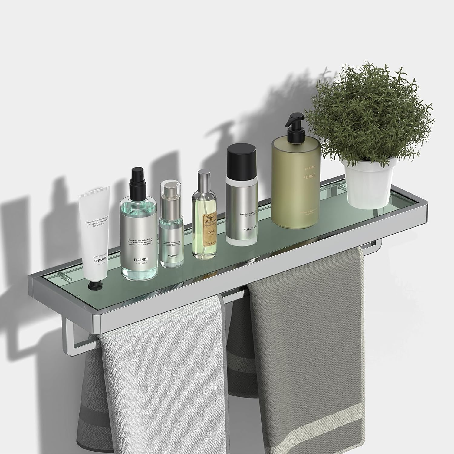 Glass Bathroom Shelf with Towel Bar for Stylish Organization