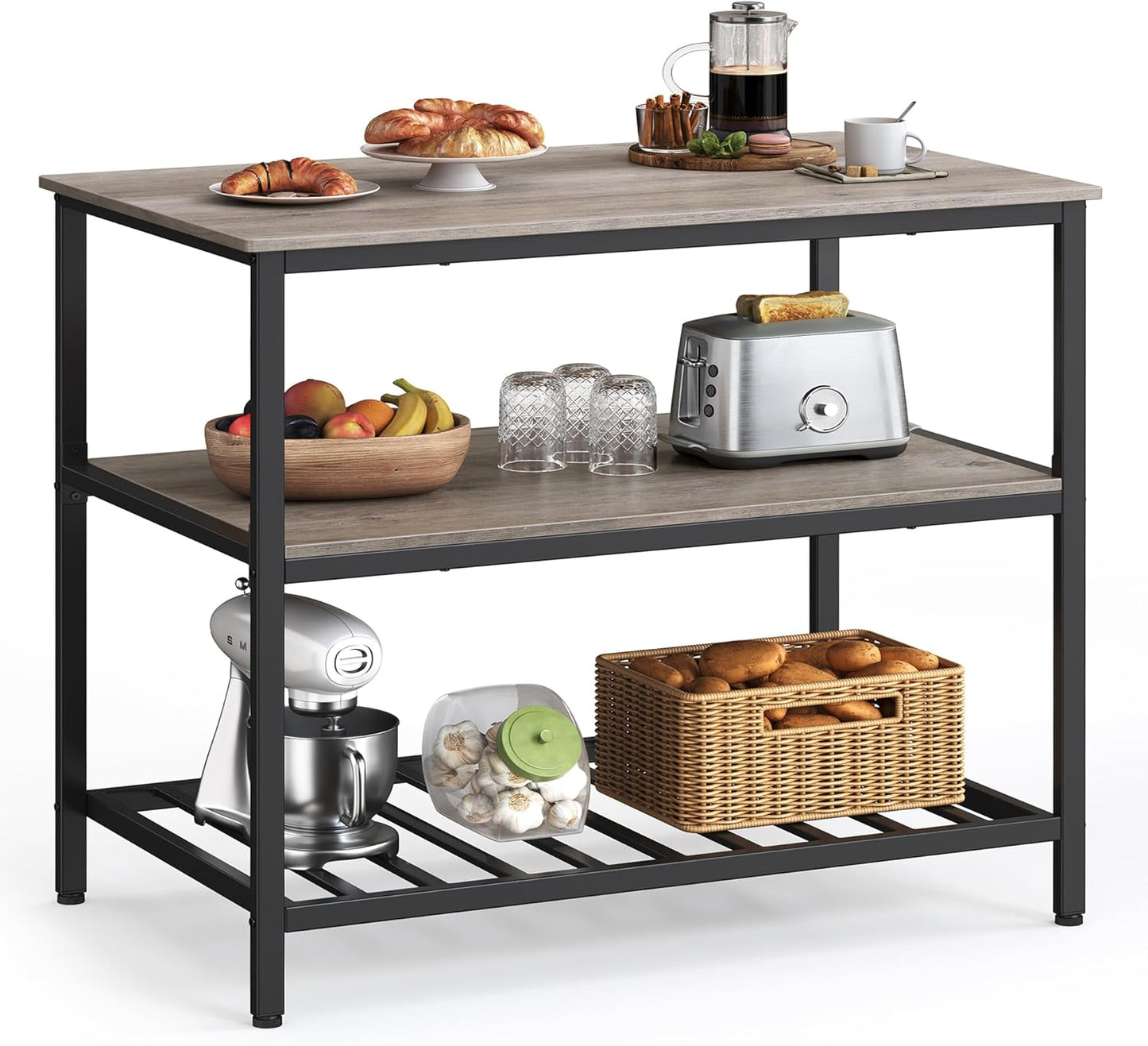 VASAGLE Kitchen Island with 3 Shelves for Versatile Use