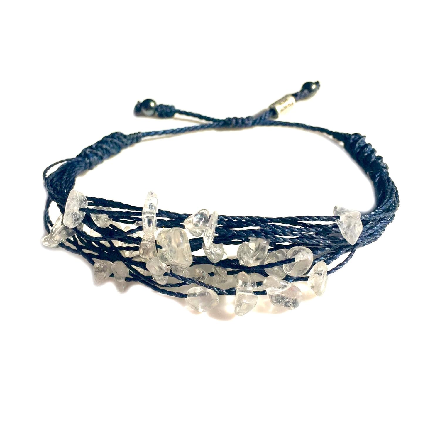 Clear Quartz Bracelet with Navy String - Handmade Macrame Jewelry