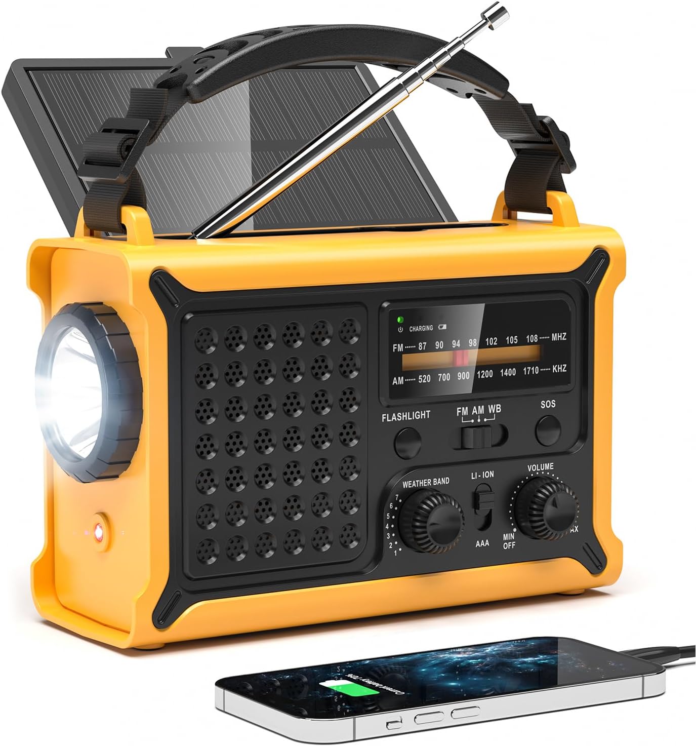 NOAA Weather Radio with Solar Panel and Hand Crank for Emergencies