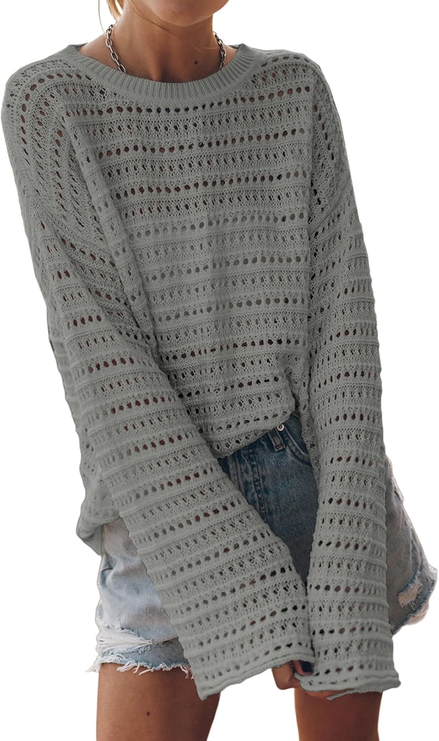 Lightweight Crochet Hollow Out Knit Pullover for Women