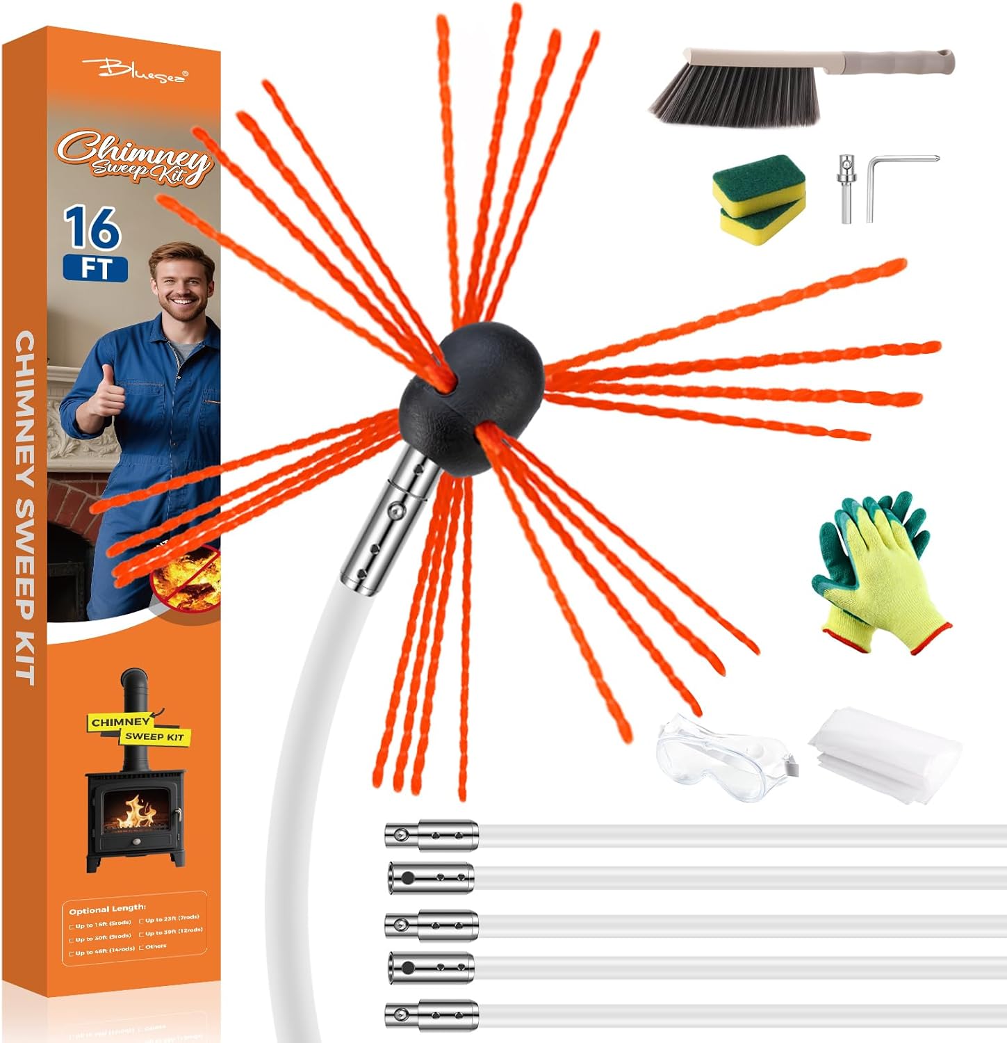 Chimney Sweep Kit for Efficient Cleaning - 16 Feet Reach