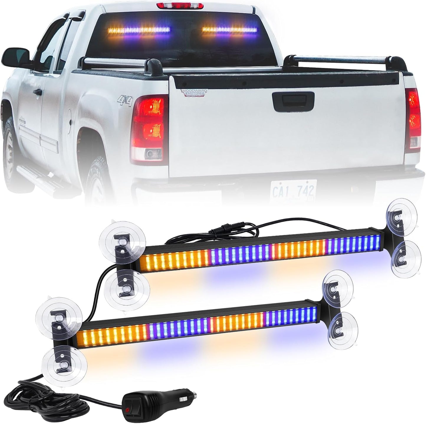 XRIDONSEN 2 in 1 Amber Blue Traffic Advisor Light Bar