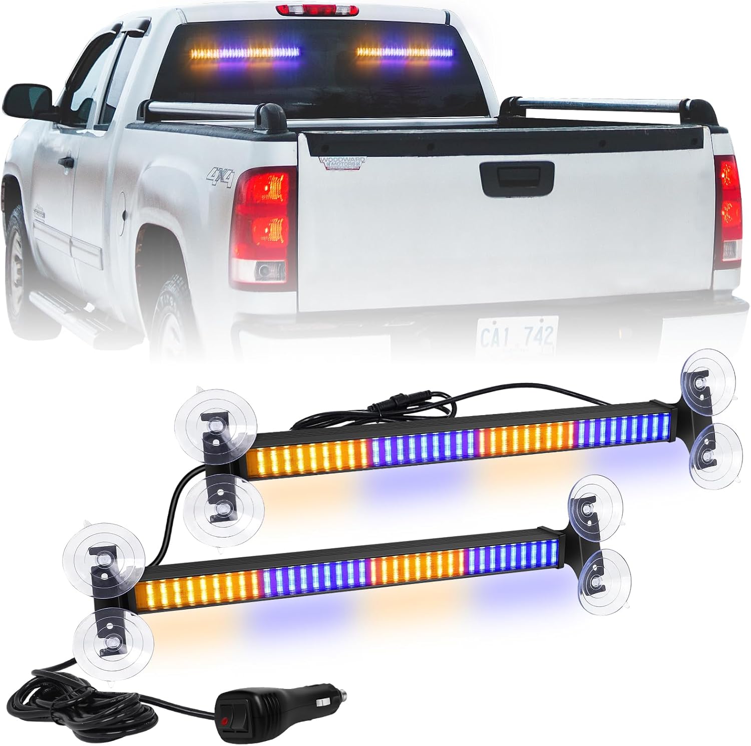 XRIDONSEN 2 in 1 Amber Blue Traffic Advisor Light Bar