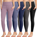 Girls Athletic Leggings with Pockets - 5 Pack Comfortable Fit