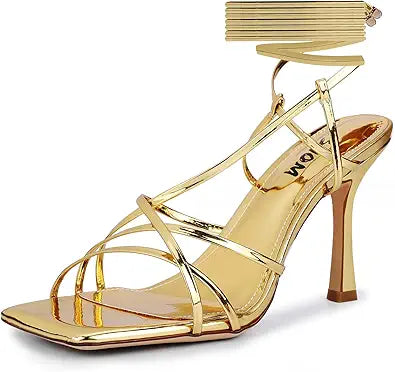 ISNOM Lace Up Heels Sandals for Women with Stiletto Design