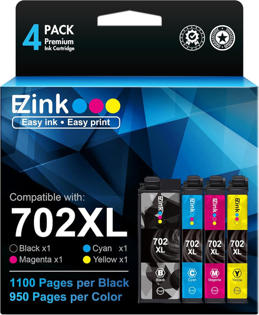 Epson 702XL Ink Replacement - Vibrant Colors in 4 Pack