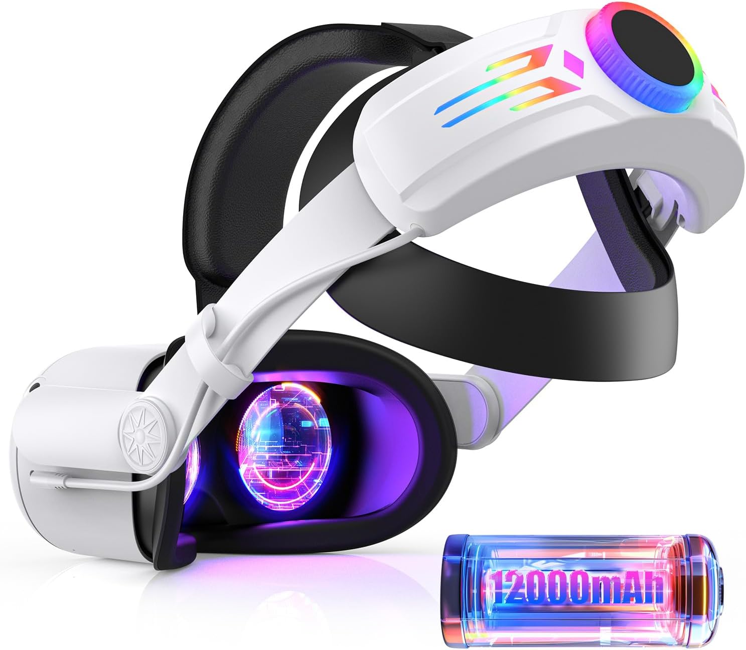 RGB Head Strap with 12000mAh Battery for Oculus Quest 2 Playtime