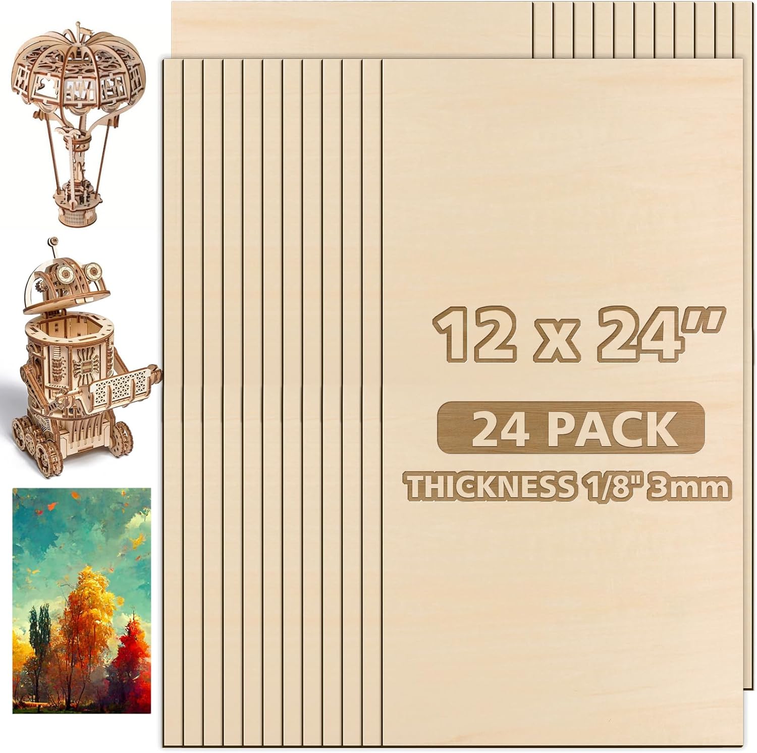 Basswood Sheets for Laser Cutting & Engraving - 24pcs Set
