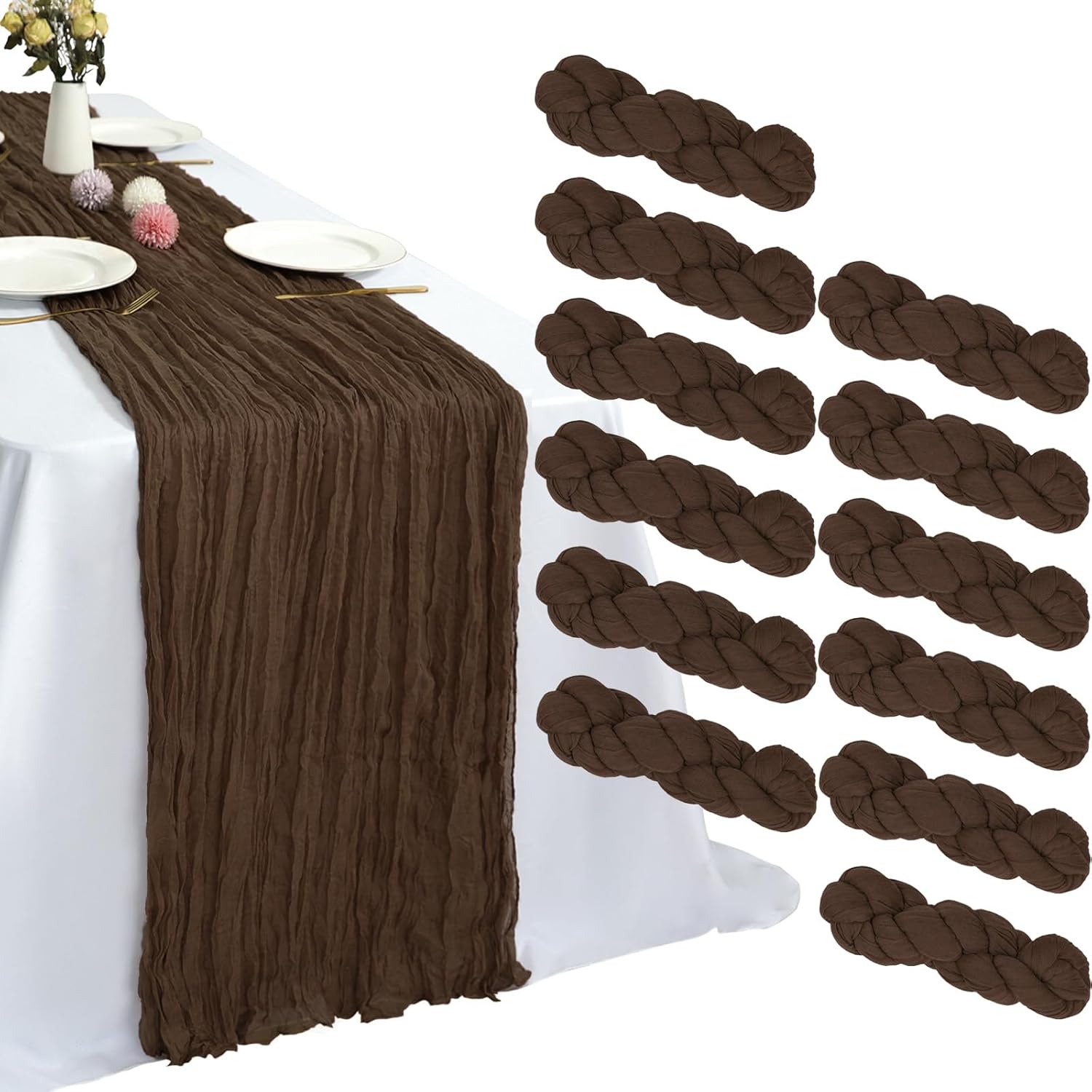 12 Pack Brown Cheesecloth Table Runner for Rustic Decor