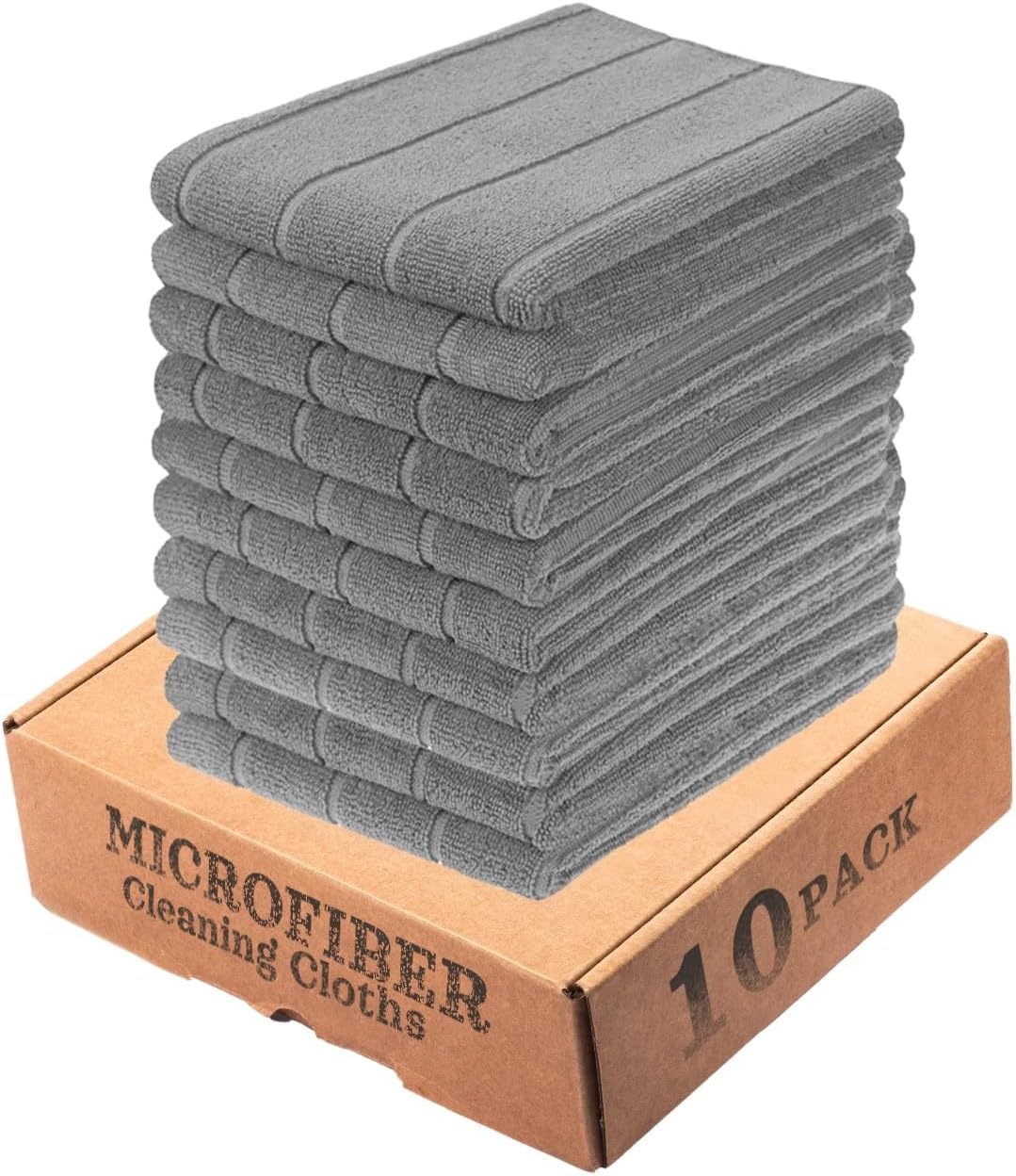 Super Absorbent Gray Kitchen Towels - 10 Pack, XL Stripe Design