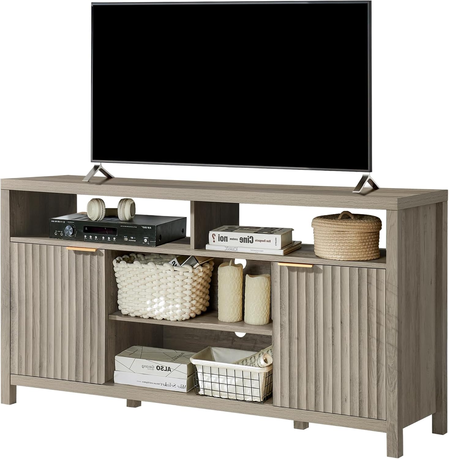 Fluted TV Stands for Living Room, Heavy Duty Entertainment Center