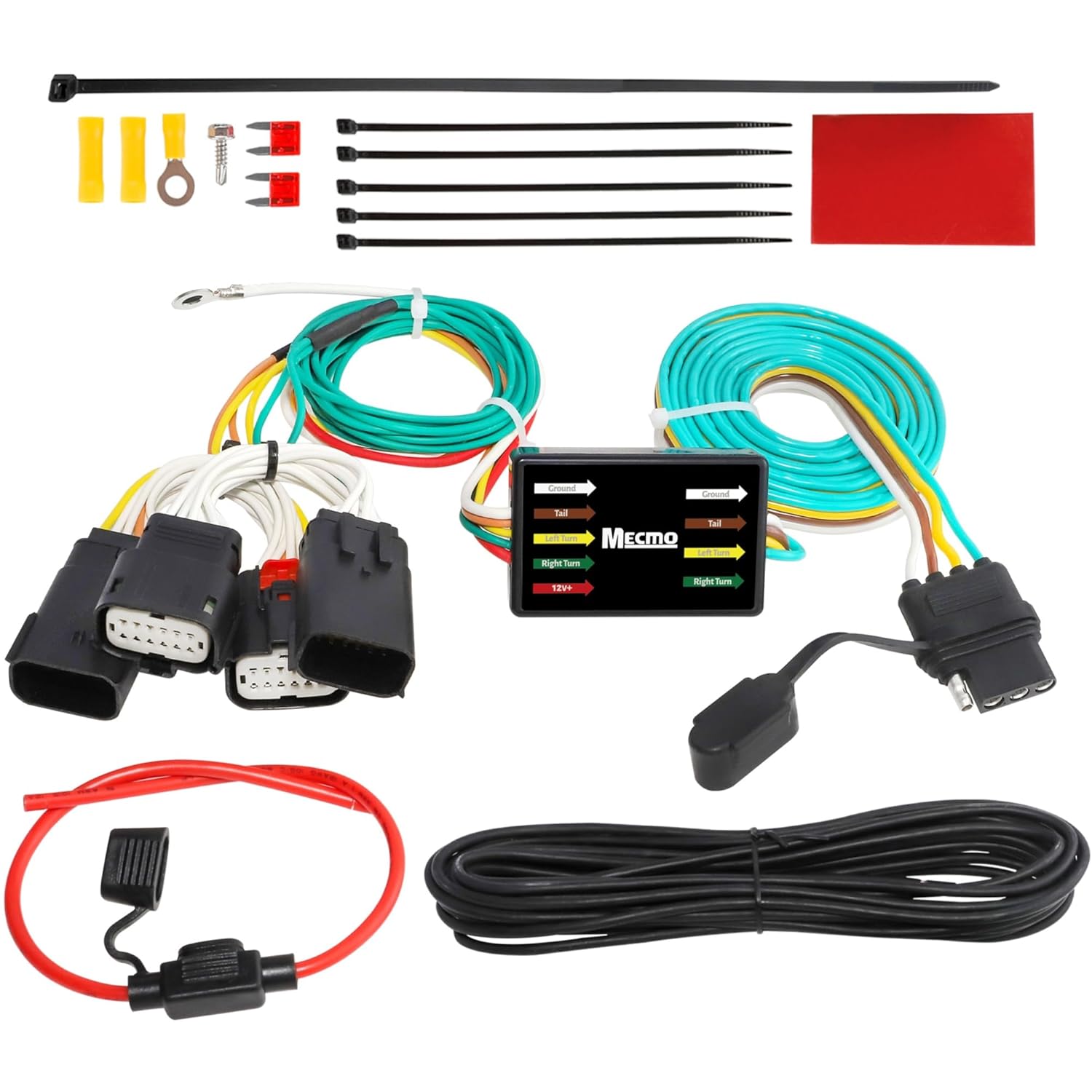 MECMO 4-Pin Trailer Wiring Harness for Jeep Wrangler JL/JLU JT