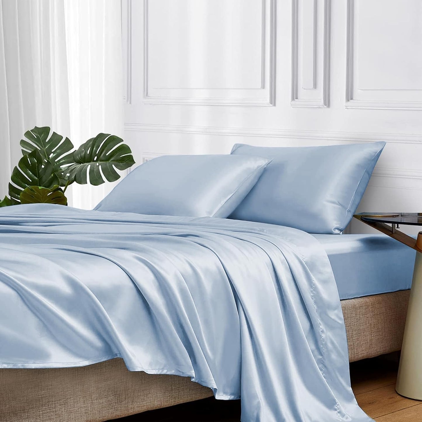 MR&HM King Size Satin Bed Sheets Set with Deep Pocket Design