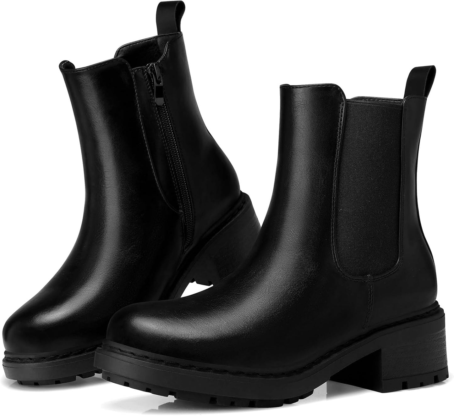 SHIBEVER Women's Chelsea Boots Slip on Chunky Heel Platform