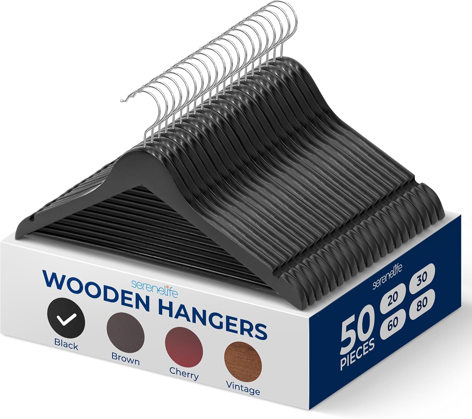 Durable Wooden Coat Hangers with 360 Swivel Hook for Closet