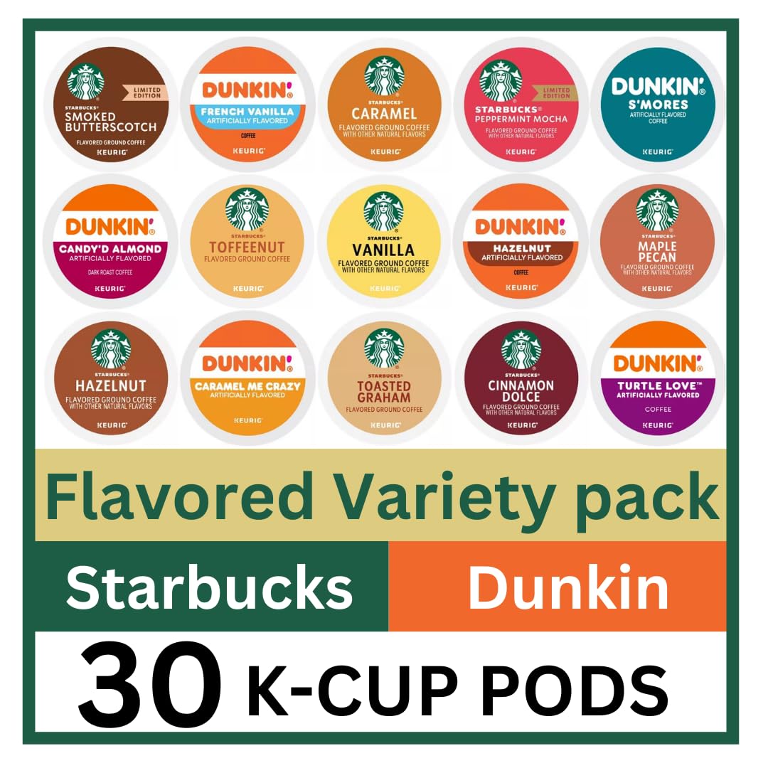 Diverse 30-Count Coffee Pod Sampler: Starbucks & Dunkin Flavors Variety Pack for Keurig Brewers - KUPIX