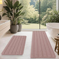 Striped Dusty Pink Bathroom Rug Mat Set 2 Piece - Ultra Soft Chenille