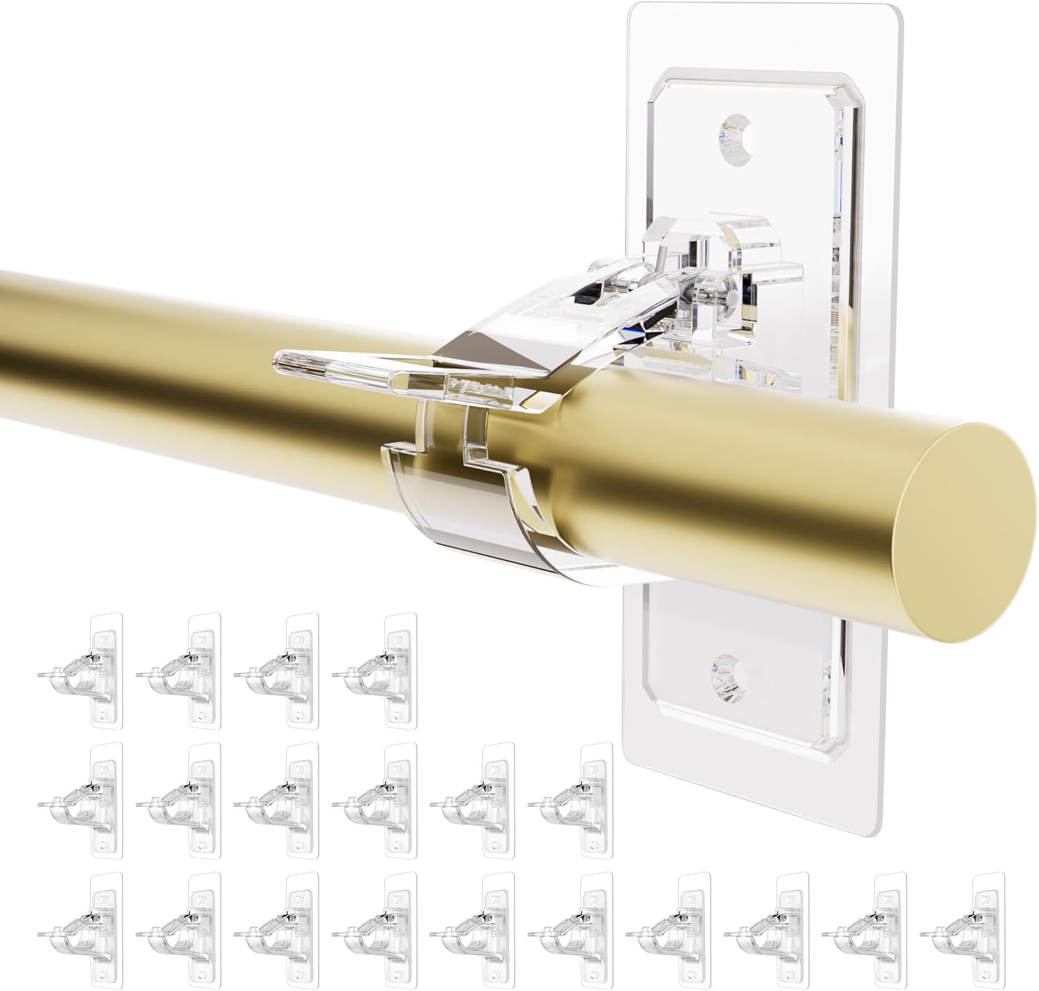 Damage-Free Curtain Rod Hooks - Strong Adhesive, Adjustable - 20 Pack