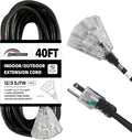 3-Outlets Indoor Outdoor Extension Cord Weatherproof 40FT - Heavy Duty