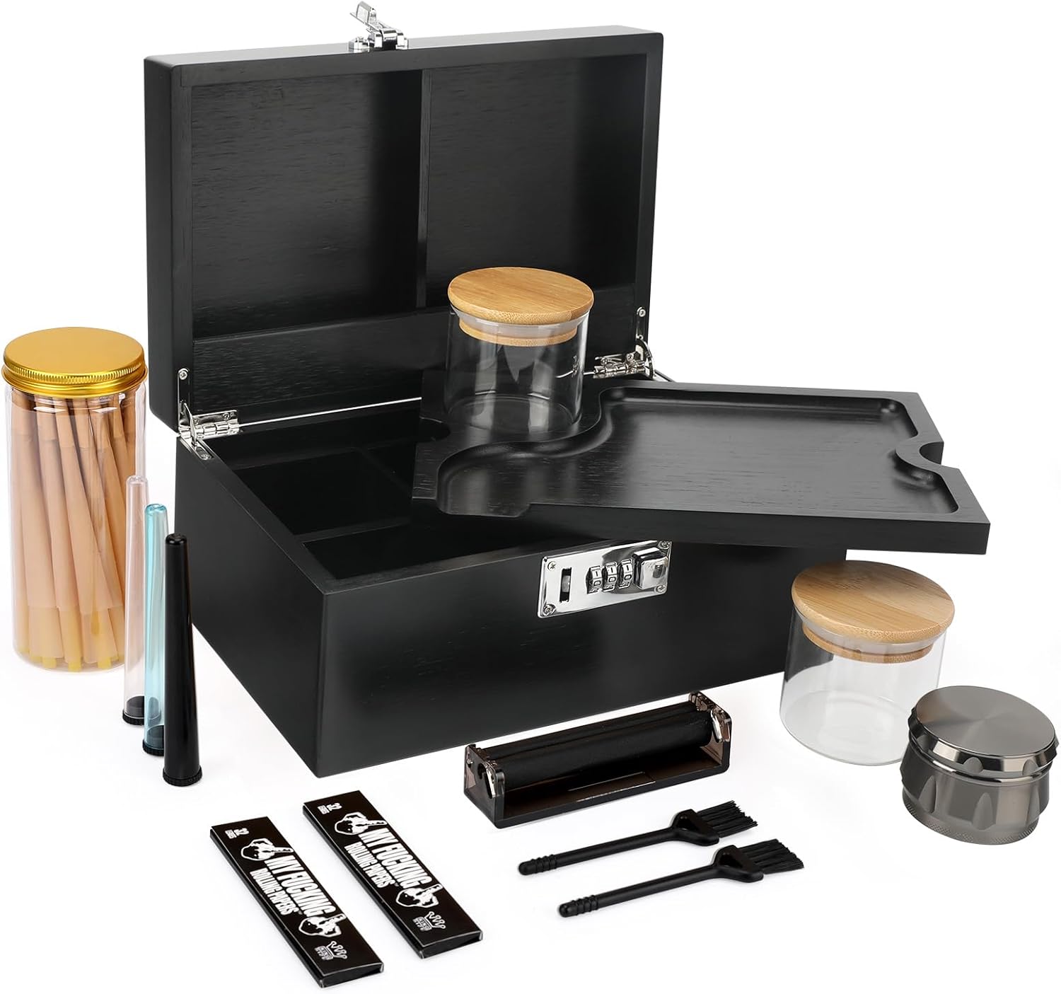 Large Bamboo Storage Box with Removable Tray for Organization