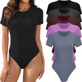 MLYENX 5 Pack Bodysuit Tops for Women - Stretchy Short Sleeve Basics