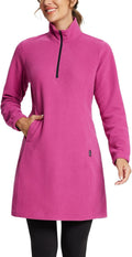 Women's Polar Fleece Tunic Dress - Long Quarter Zip Pullover