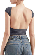 SUUKSESS Women Backless Sexy Open Back Y2K Tee - Double Lined