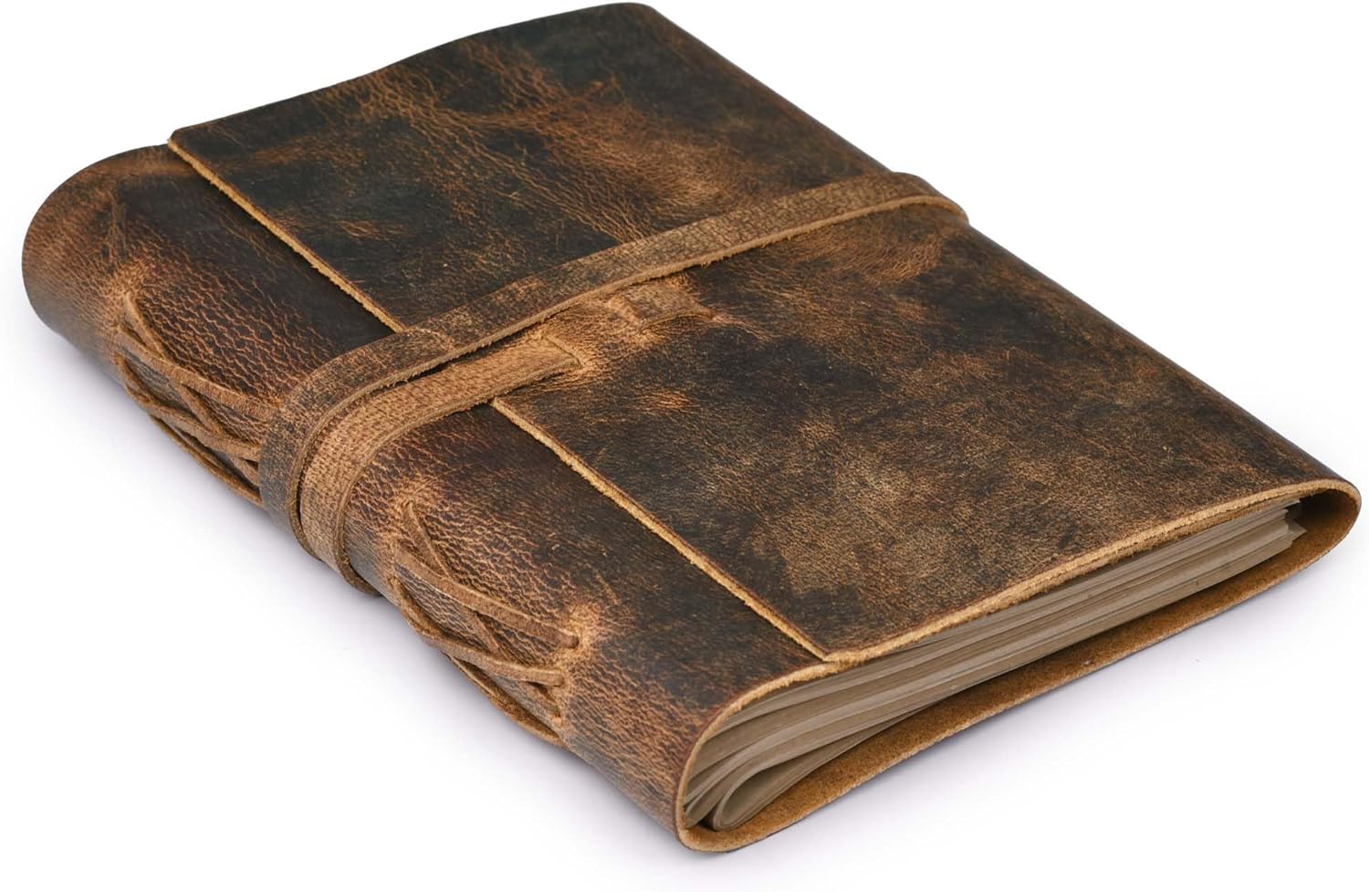 Handmade Leather Journal - 300 Lined Kraft Pages, Rustic Brown