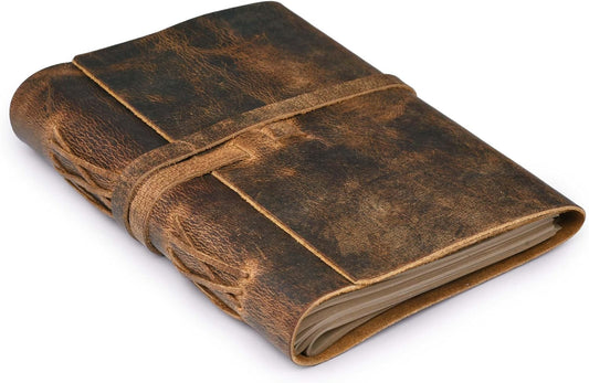 Handmade Leather Journal - 300 Lined Kraft Pages, Rustic Brown