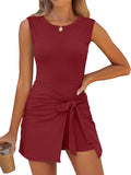 Caracilia Women Summer Sleeveless Bodycon Tie Cinched Waist Romper one