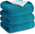 Queen Size Teal Sherpa Fleece Blanket 90x90 in - Thick Warm Cozy