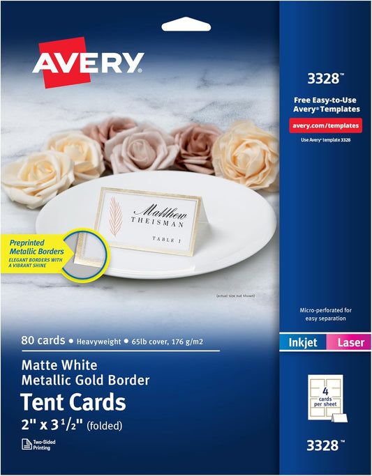 Avery Printable Tent Card with Gold Borders for Events