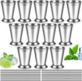 12 Pack Mint Julep Cups with Straws 12 oz Stainless Steel - Derby