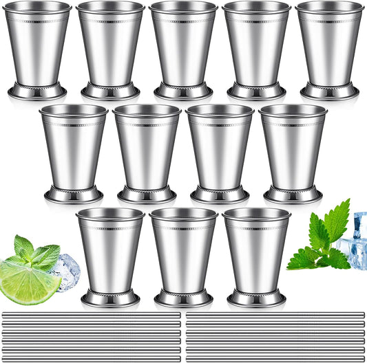 12 Pack Mint Julep Cups with Straws for Derby Parties and More
