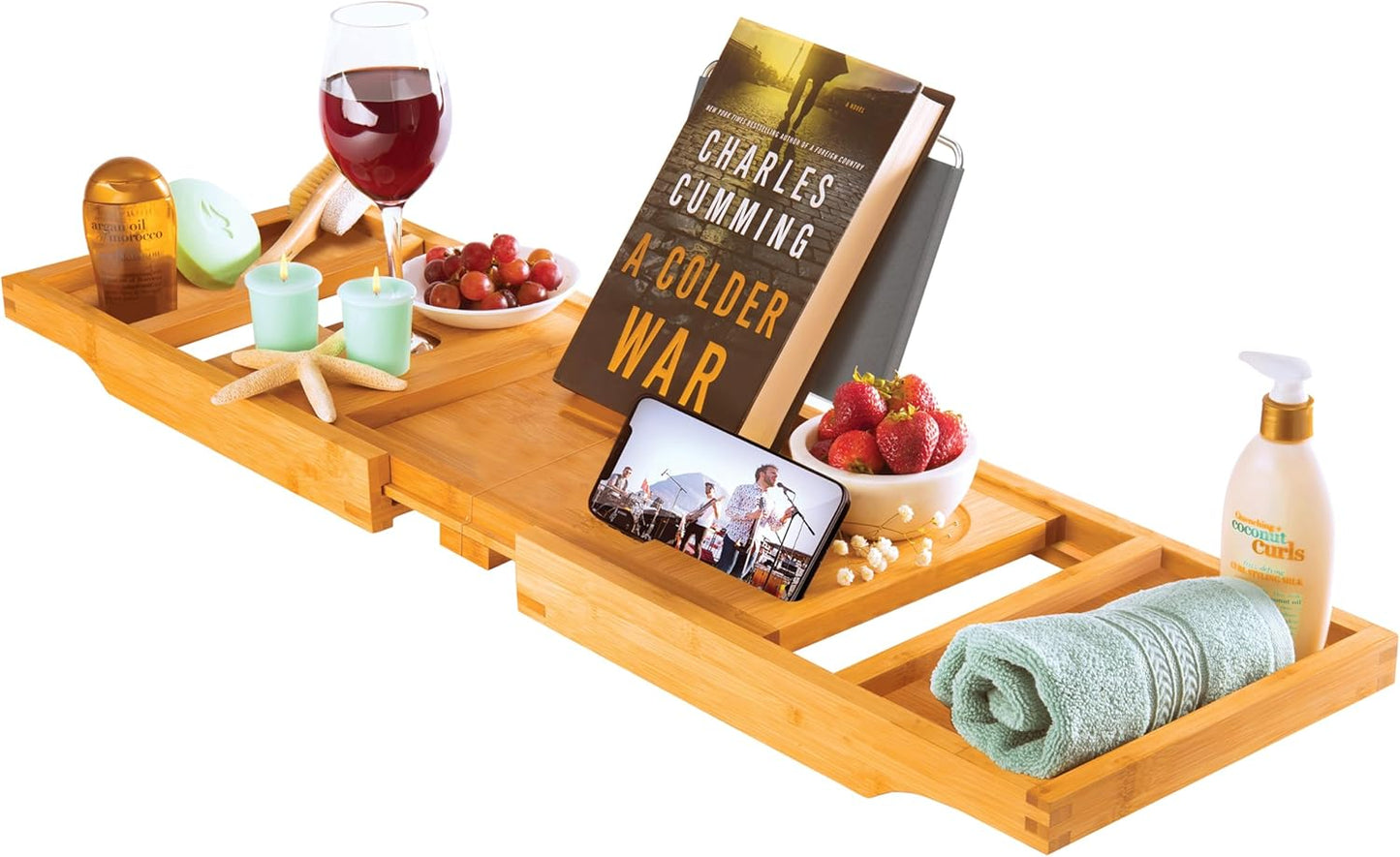 Wooden Bathtub Tray - Expandable Bamboo Bath Caddy for Relaxation