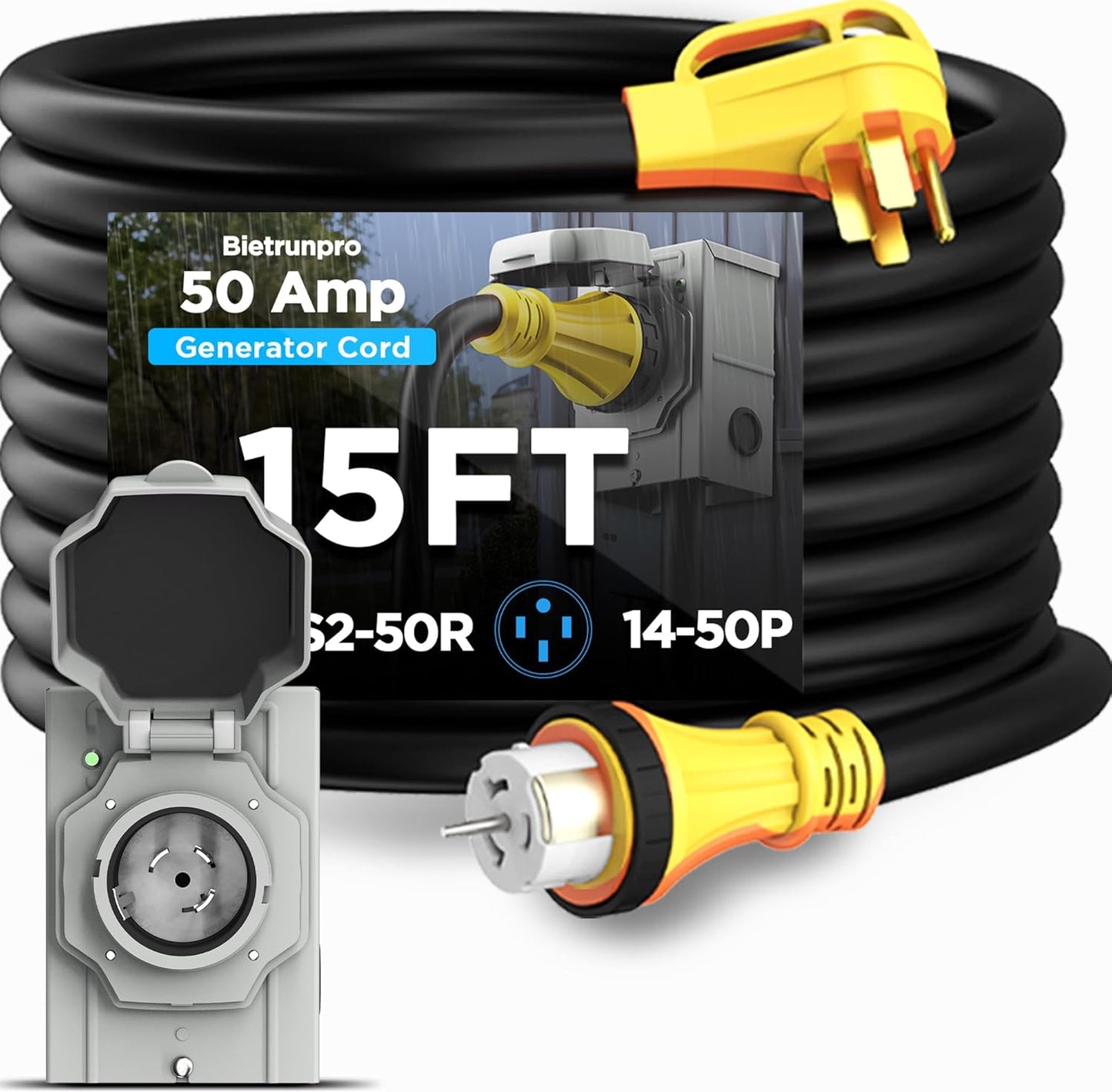 15FT 50 Amp Generator Cord by Bietrun for RV and House