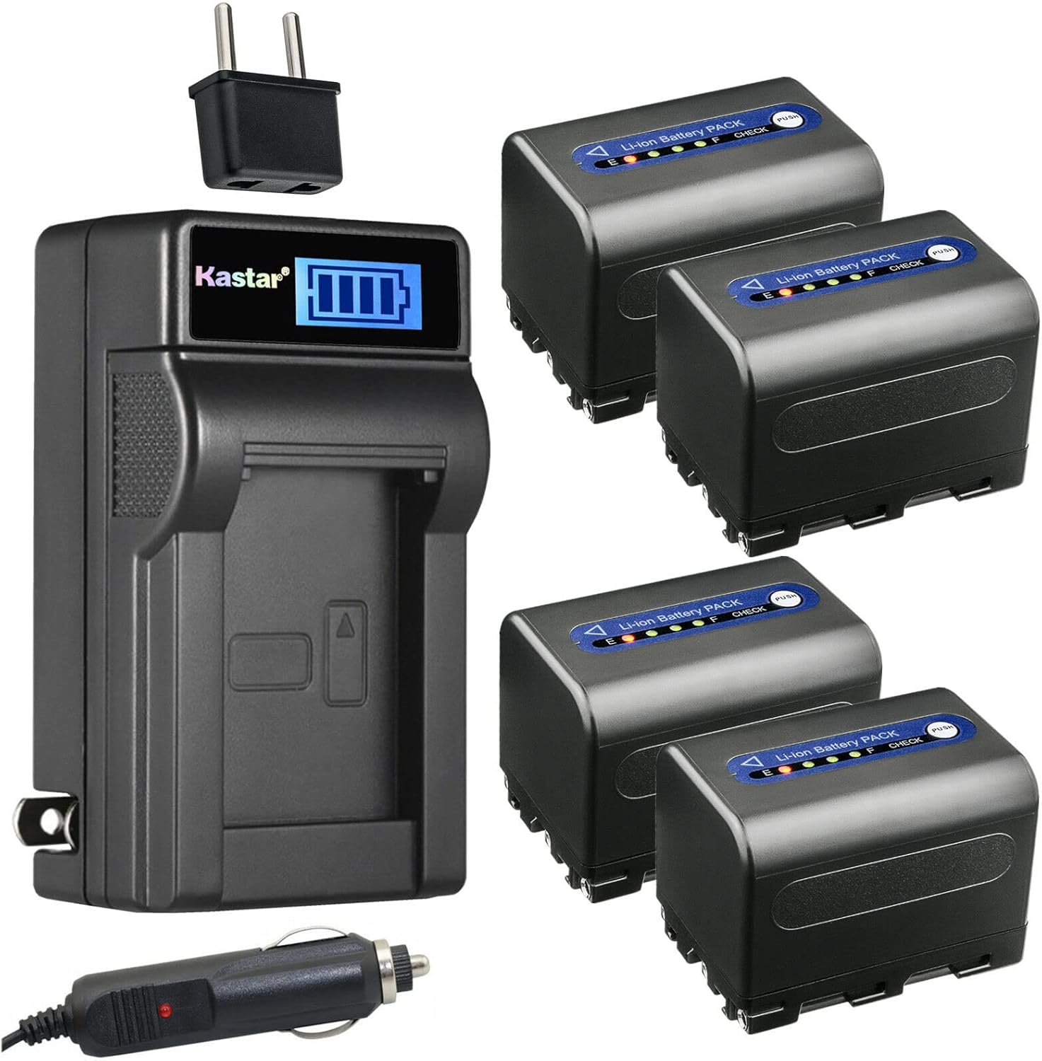 Kastar 4-Pack NP-QM71D Battery and LCD Charger for Sony Cameras