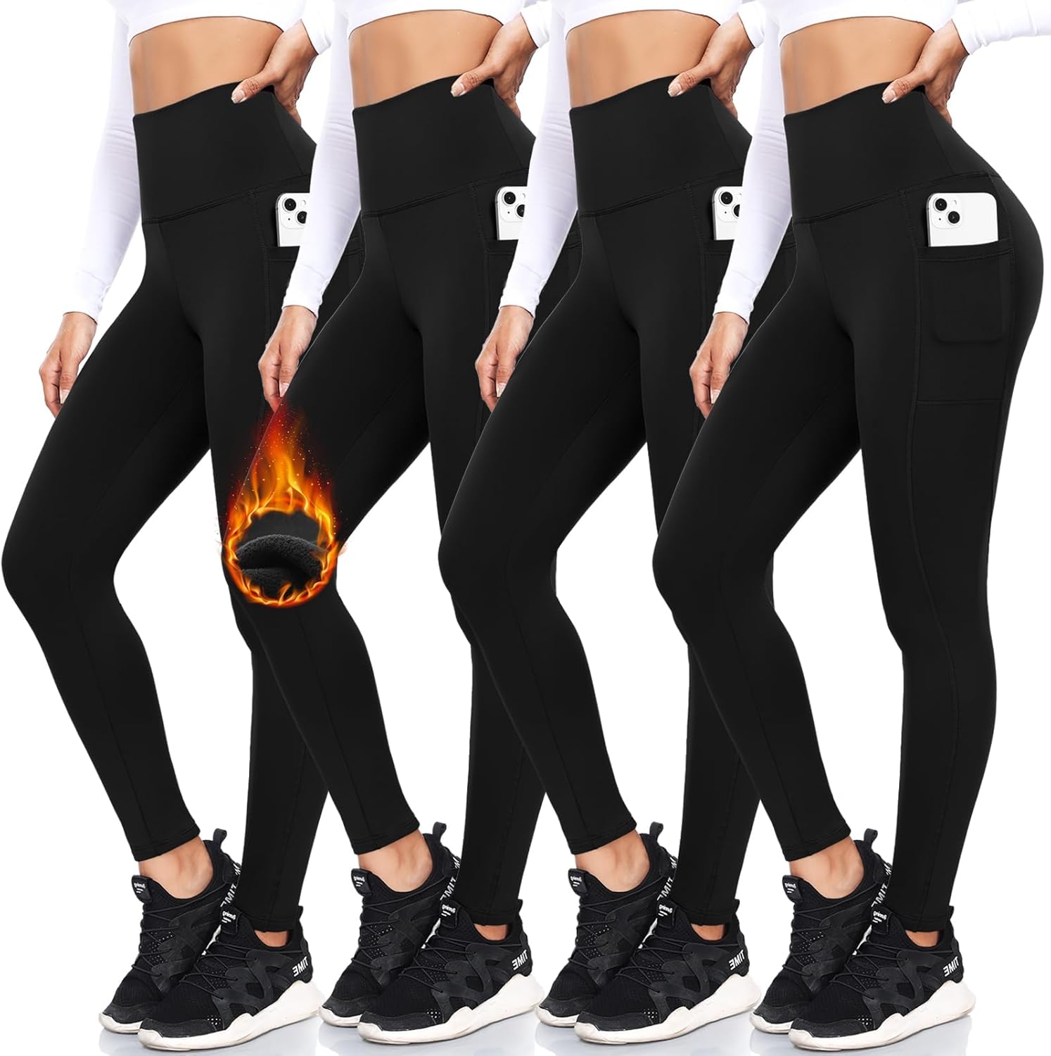 Fleece Lined Leggings with Pockets for Women - High Waisted Warmth
