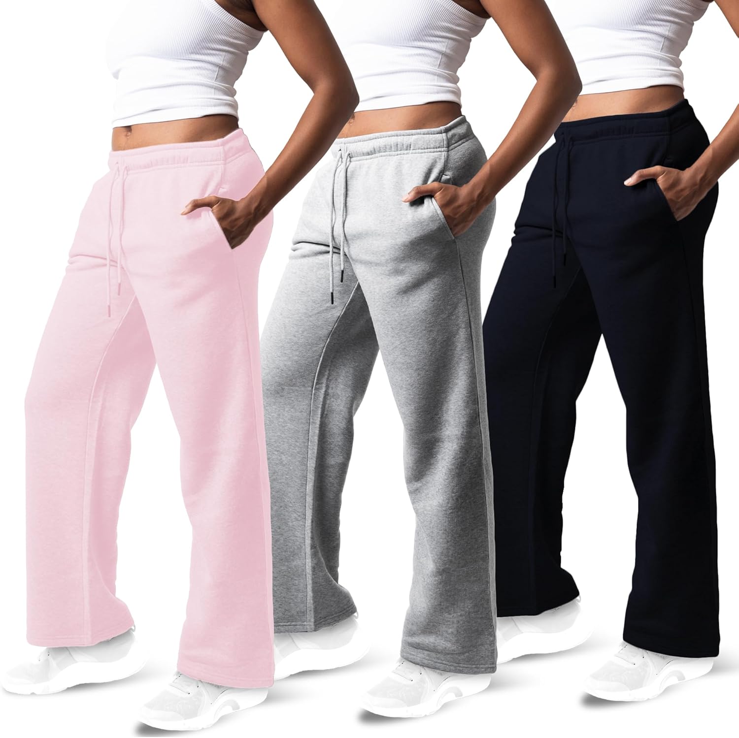 3 Pack Sweatpants Women - Cozy Wide Leg Fleece Pants for Workouts
