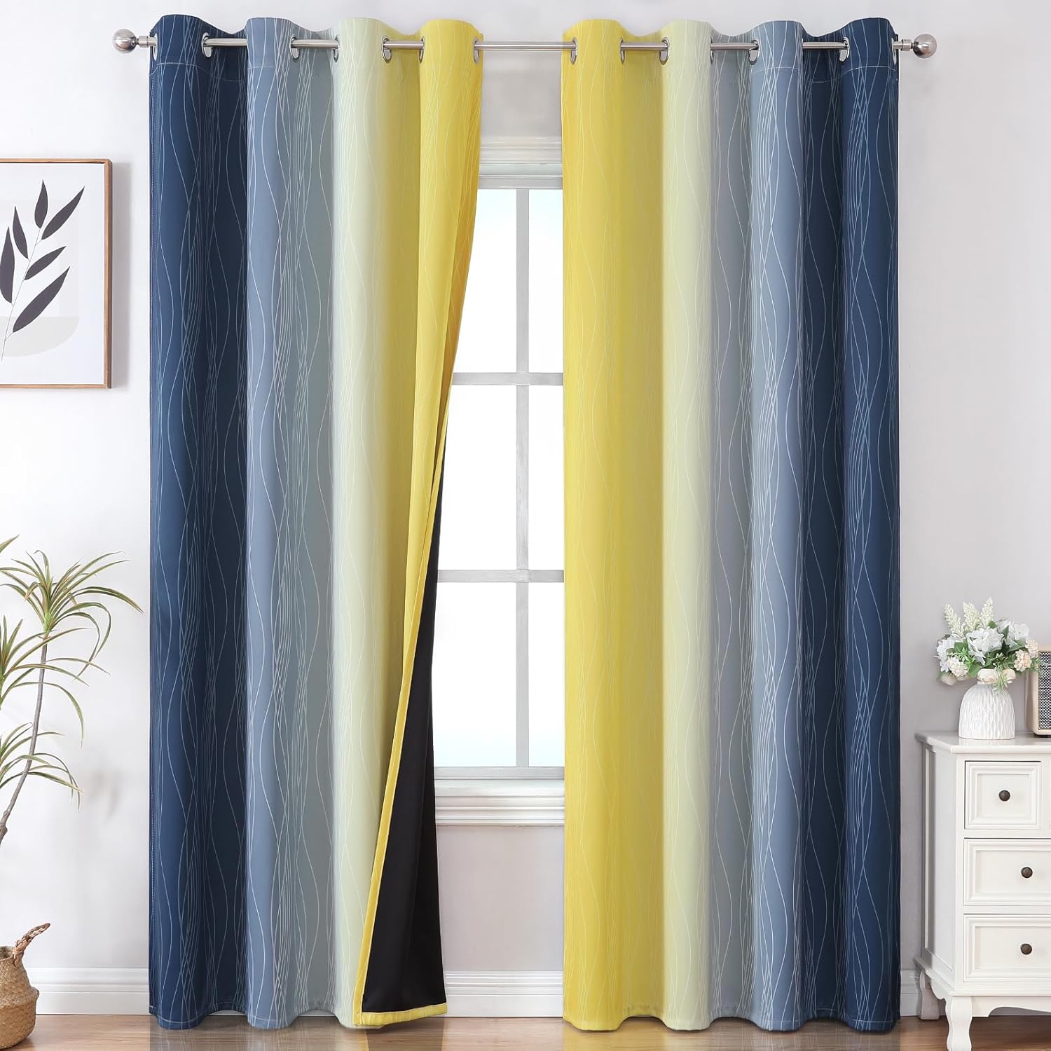 Ombre Blackout Curtains for Bedroom and Living Room, 52Wx84L