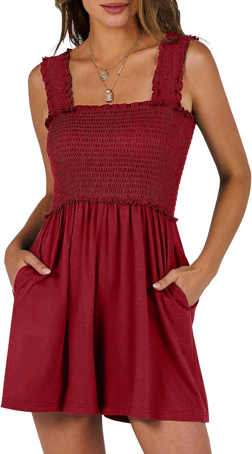 Caracilia Women's Summer Casual Smocked Rompers for Beach Fun